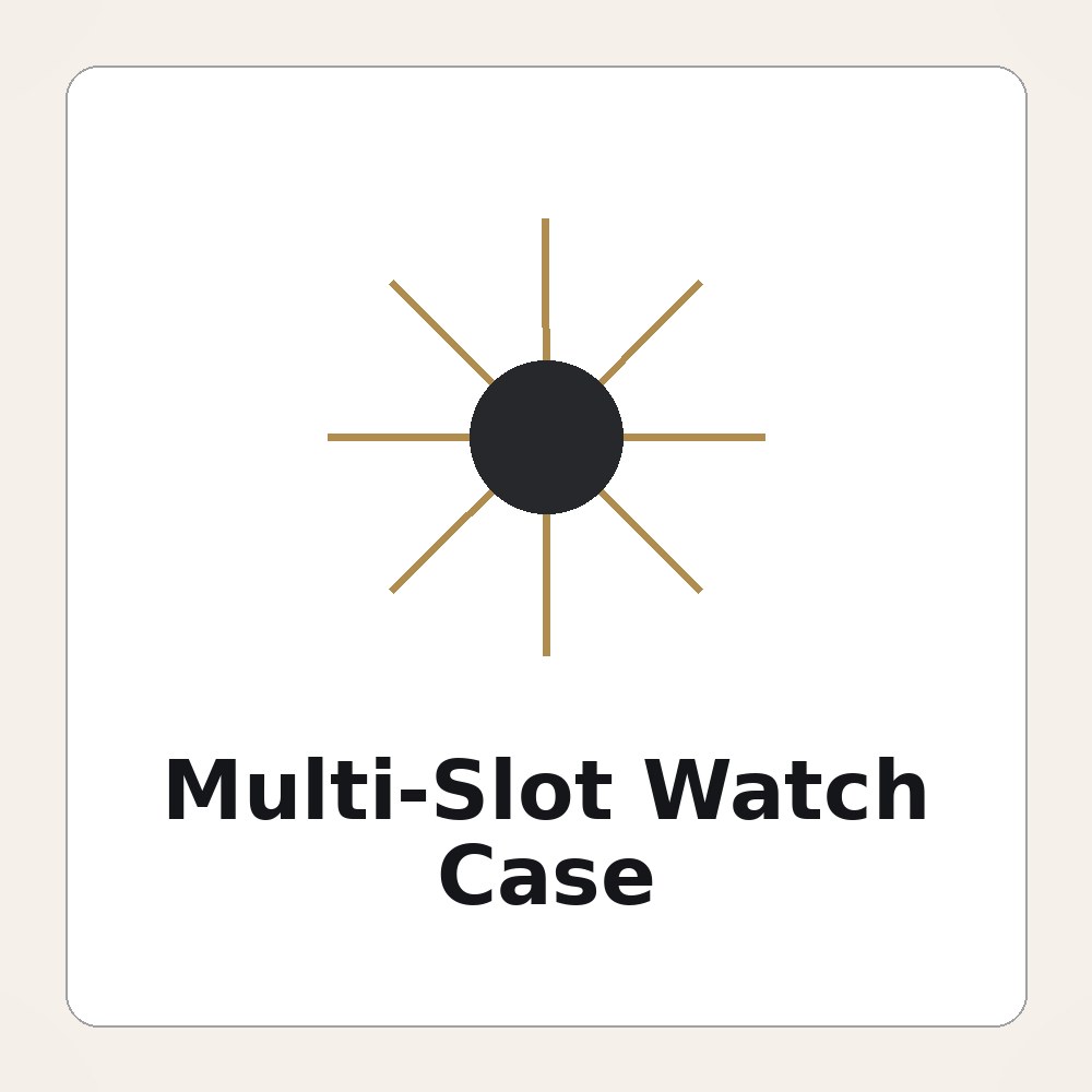 Multi-slot watch case holding several watches with a generic brand logo on a glass-top lid