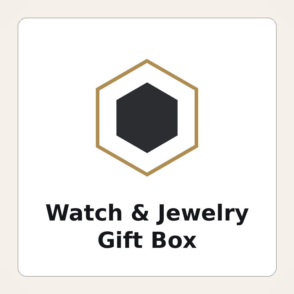 Premium watch and jewelry gift box with a foil generic logo, ribbon, and combined watch-and-ring insert